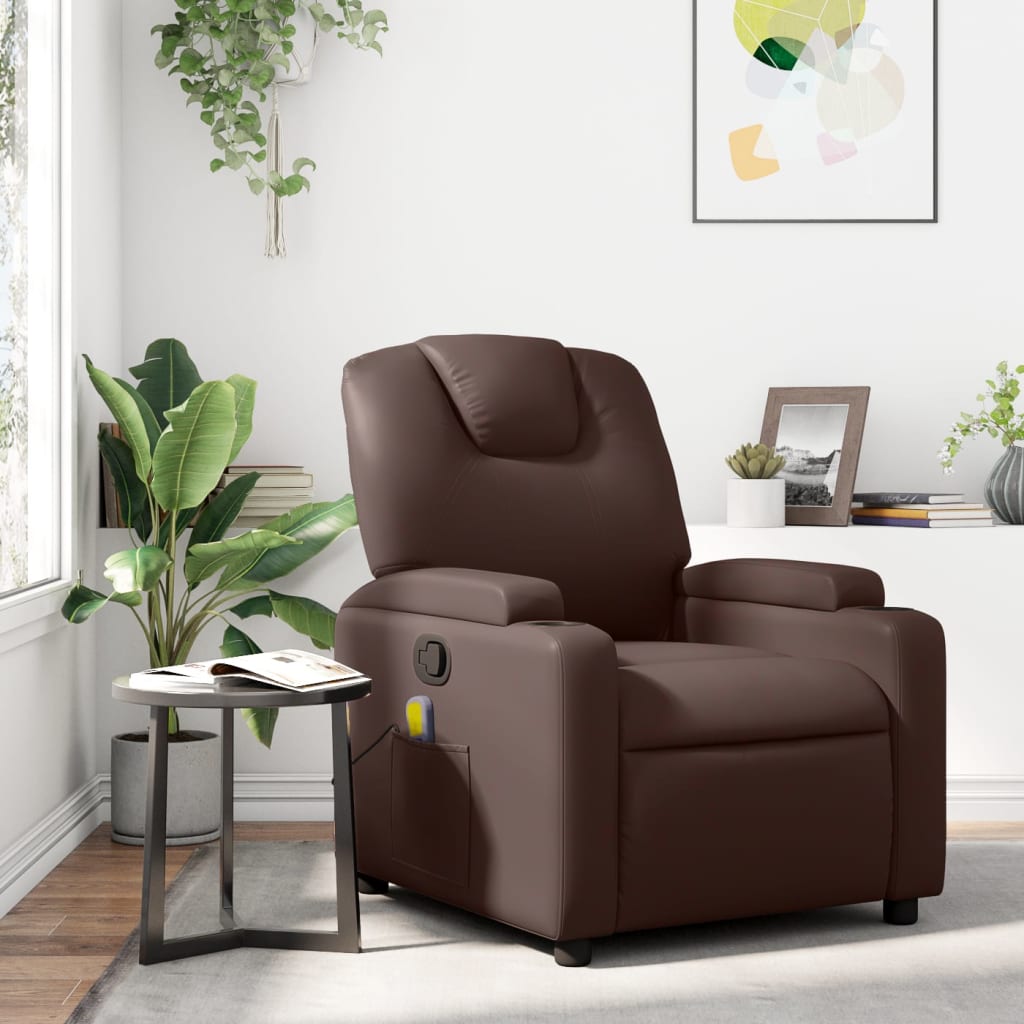 Fauteuil Relaxant Manuel en Cuir - Marron